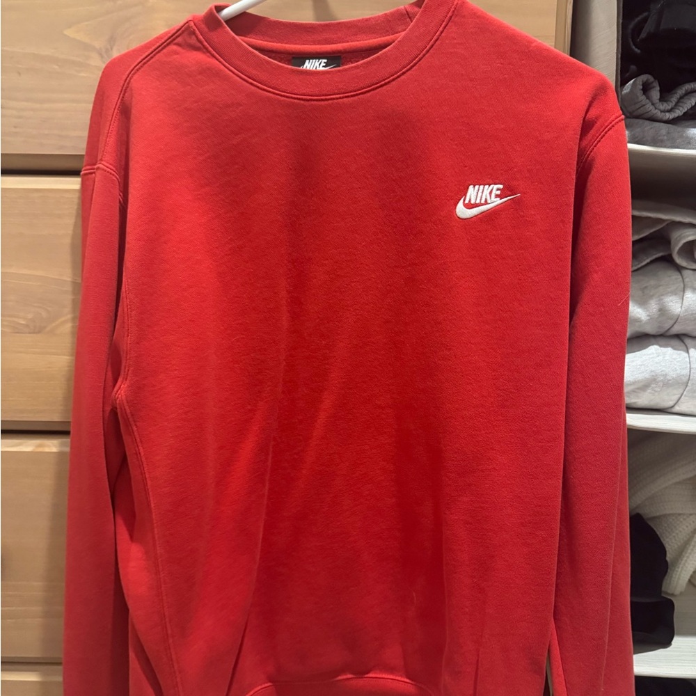 Nike Red Crewneck Sweater with Classic Swoosh